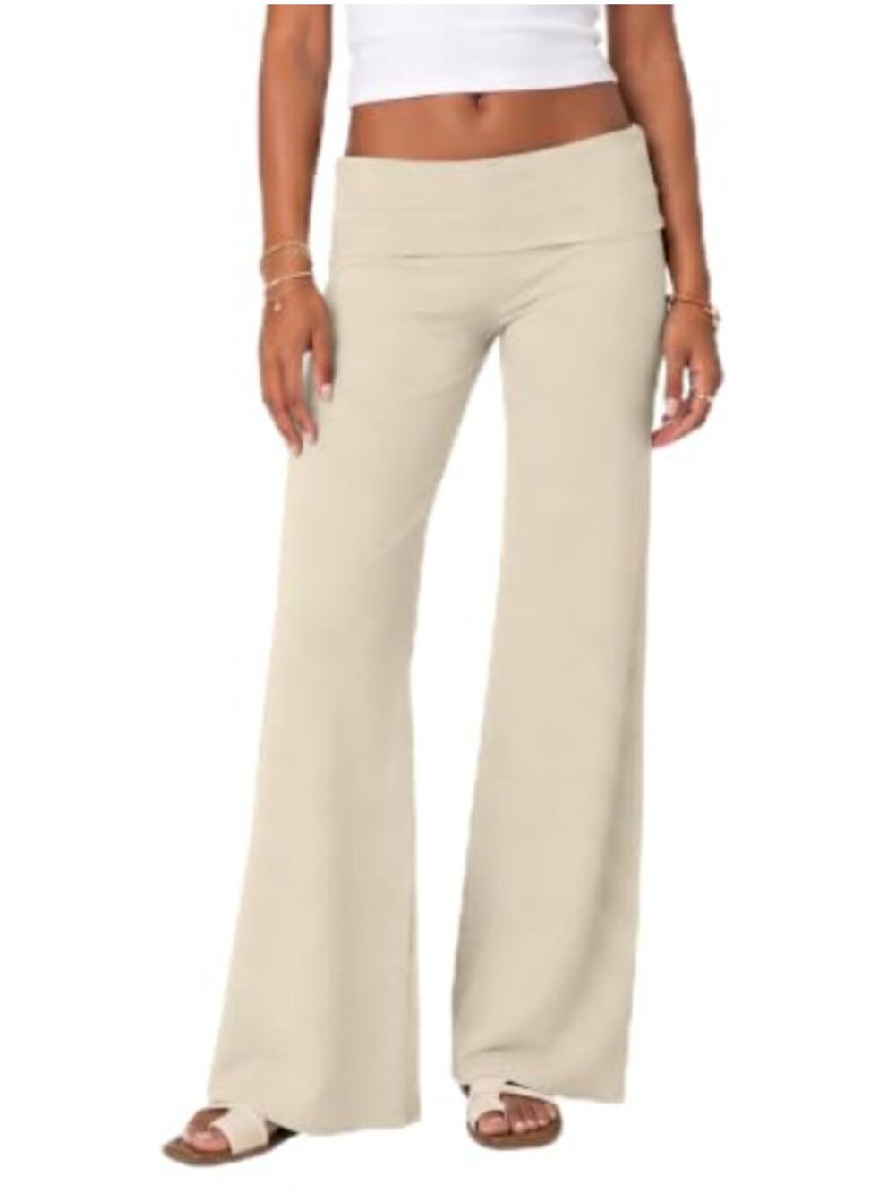 Women's Fold Over Wide Leg Pajama Bottoms Cotton Spandex Yoga Lounge Pants